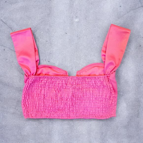 Superdown Coralia Bustier Pink Satin Off Shoulder Crop Top Medium - Picture 5 of 8